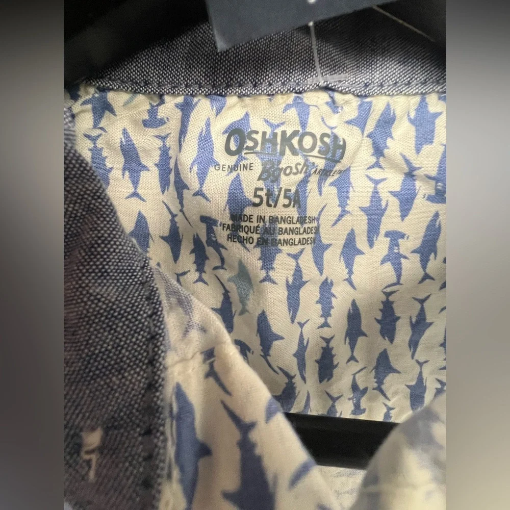 Osh Gosh - Kids‎ Blue Shark Print Shirt- Size:5T, New with tags